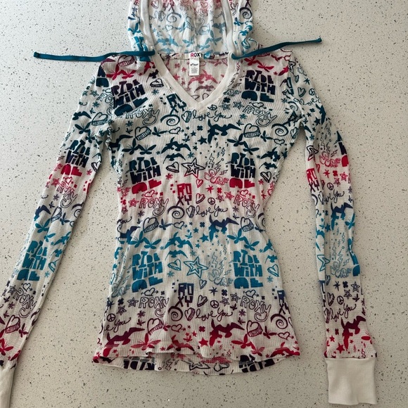 Roxy Red and Blue Graphic Hoodie - Picture 1 of 4